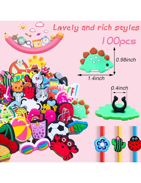 100 Adornos de Punta de Lápiz Kawaii Blvochnnt - Clips Coloridos