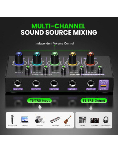 Mini Mezclador de Audio Estéreo 4 Canales USB MH400