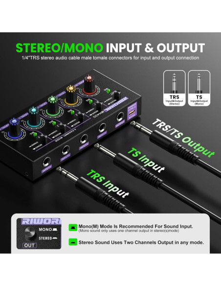 Mini Mezclador de Audio Estéreo 4 Canales USB MH400