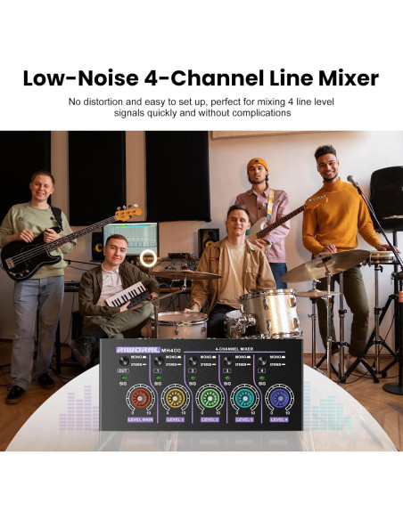 Mini Mezclador de Audio Estéreo 4 Canales USB MH400