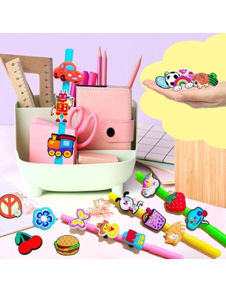 100 Adornos de Punta de Lápiz Kawaii Blvochnnt - Clips Coloridos