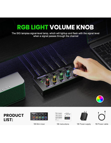 Mini Mezclador de Audio Estéreo 4 Canales USB MH400