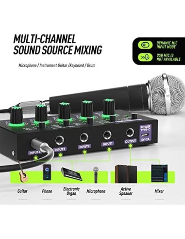 Mini Mezclador de Audio Estéreo 4 Canales USB MH400