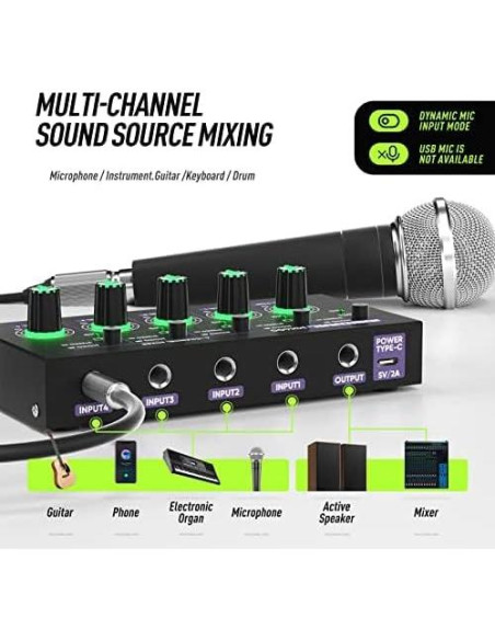 Mini Mezclador de Audio Estéreo 4 Canales USB MH400