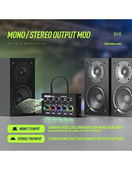 Mini Mezclador de Audio Estéreo 4 Canales USB MH400