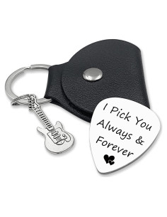 Púa de Guitarra Acero Inoxidable Grabada con Estuche de Cuero