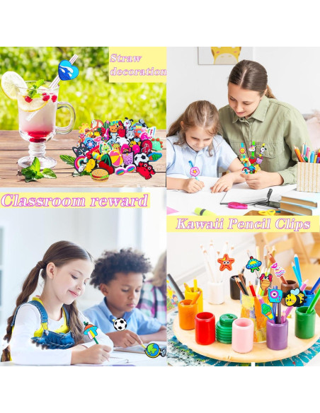 100 Adornos de Punta de Lápiz Kawaii Blvochnnt - Clips Coloridos
