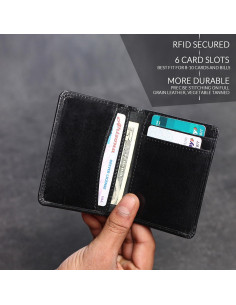 Billetera de cuero FOXHACKLE bifold delgada RFID negra 2