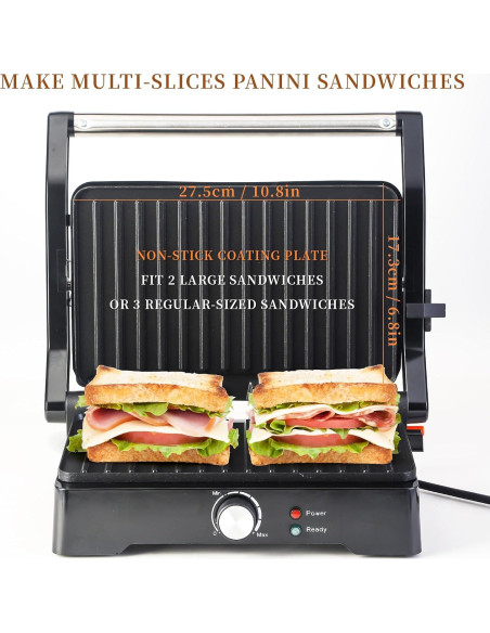 Prensa Panini Grill UVFAST JK-308M 3 en 1 Antiadherente Negro