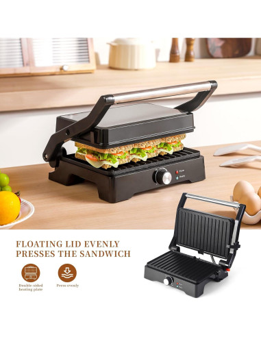 Prensa Panini Grill UVFAST JK-308M 3 en 1 Antiadherente Negro