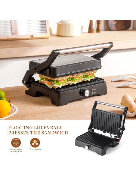Prensa Panini Grill UVFAST JK-308M 3 en 1 Antiadherente Negro