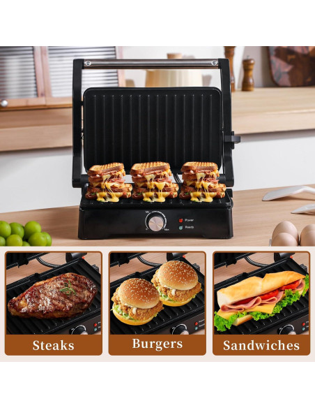 Prensa Panini Grill UVFAST JK-308M 3 en 1 Antiadherente Negro