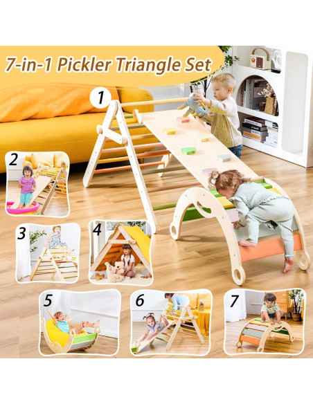 Conjunto de Triángulo Pikler Deli 7 en 1 para Niños
