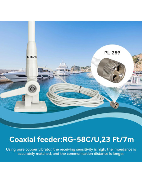 Antena Marina VHF Retevis MA06 3.5dBi 1.1m con Cable 7m