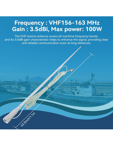 Antena Marina VHF Retevis MA06 3.5dBi 1.1m con Cable 7m