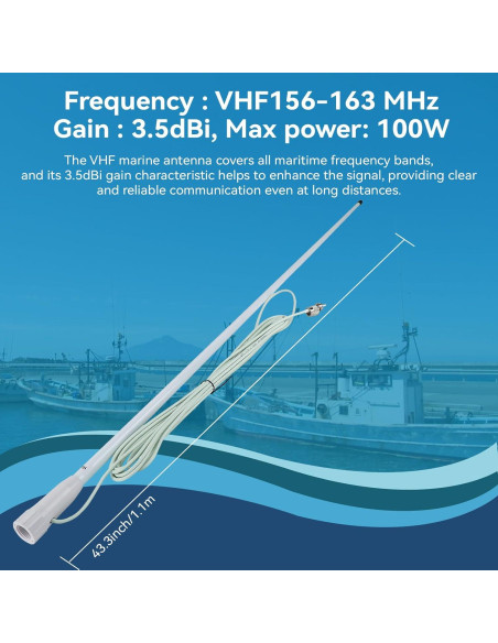 Antena Marina VHF Retevis MA06 3.5dBi 1.1m con Cable 7m