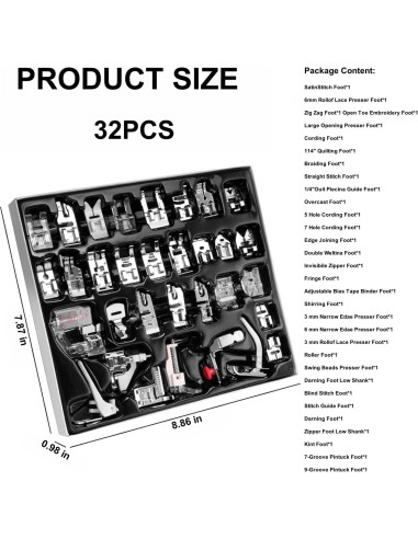 Kit de 32 Pies Prensatelas para Máquina de Coser Universal