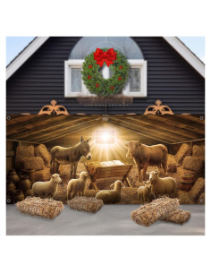 Banner de Natividad Navideña FuWeave 2.13 x 4.88 m para Garaje
