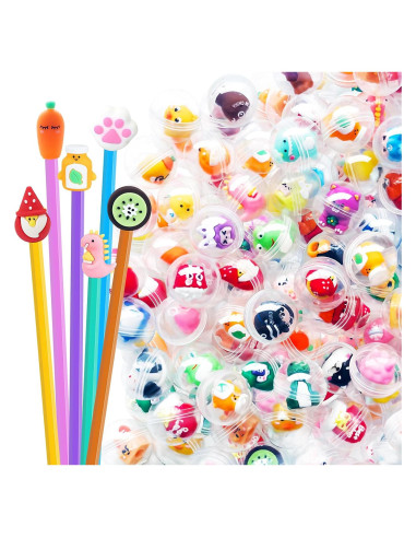100 Mini Toppers de Lápiz Kawaii con Juguetes - Regalos Escolares