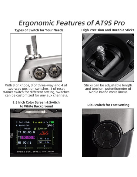 Transmisor y Receptor Radiolink AT9S Pro 10/12 Canales 3400m