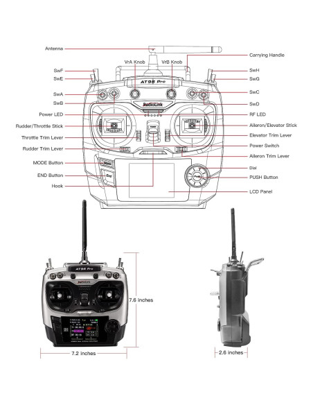 Transmisor y Receptor Radiolink AT9S Pro 10/12 Canales 3400m