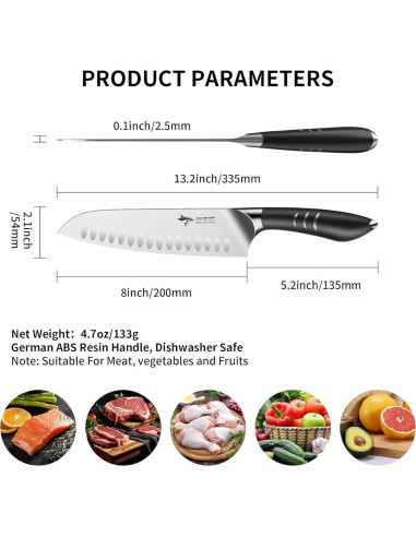 Cuchillo Santoku 20 cm MAD SHARK - Acero Alemán, Mango Ergonómico