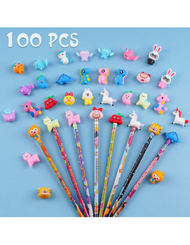 100 Adornos de Lápiz de Silicona Kolewo4ever - Dinosaurios y Unicornio