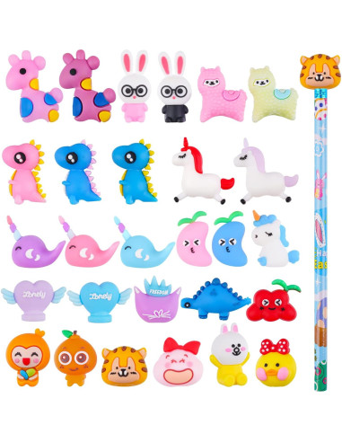 100 Adornos de Lápiz de Silicona Kolewo4ever - Dinosaurios y Unicornio