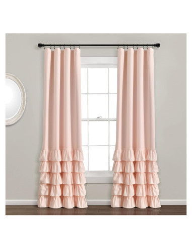 Cortina Blackout Lush Decor Allison Ruffle 100% Forrada 101.6x213.36 cm Blush