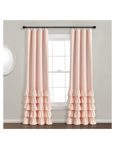 Cortina Blackout Lush Decor Allison Ruffle 100% Forrada 101.6x213.36 cm Blush