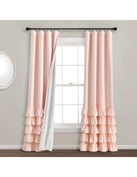 Cortina Blackout Lush Decor Allison Ruffle 100% Forrada 101.6x213.36 cm Blush