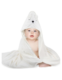 Toalla de Baño para Bebé Vabrloy con Capucha Oso Blanco 80x80 cm