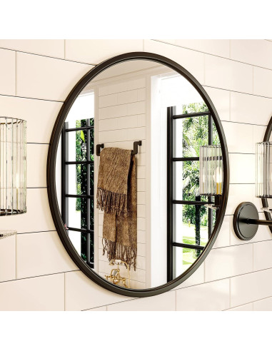 Espejo Redondo Negro Growsun 60 cm con Marco de Metal