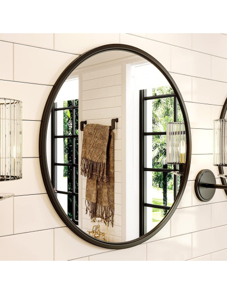 Espejo Redondo Negro Growsun 60 cm con Marco de Metal