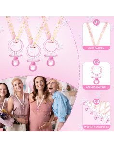 Collares de Chupete Rosa 60 Pcs - Decoración Baby Shower 2