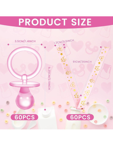 Collares de Chupete Rosa 60 Pcs - Decoración Baby Shower