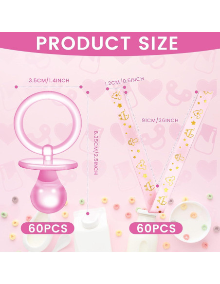 Collares de Chupete Rosa 60 Pcs - Decoración Baby Shower