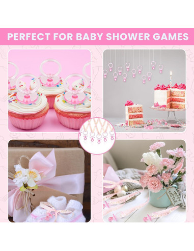 Collares de Chupete Rosa 60 Pcs - Decoración Baby Shower