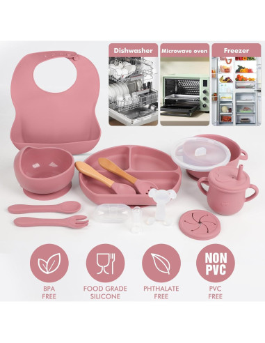 Juego de Alimentación de Silicona 15 Piezas mraisebossup Rosa