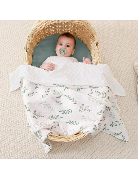 Manta de Muselina JELLYMONI Verde 76x102 cm Doble Capa Suave