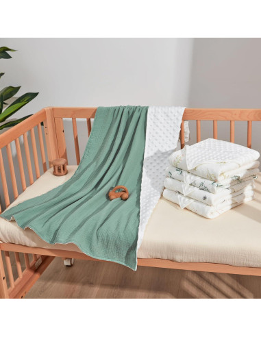 Manta de Muselina JELLYMONI Verde 76x102 cm Doble Capa Suave