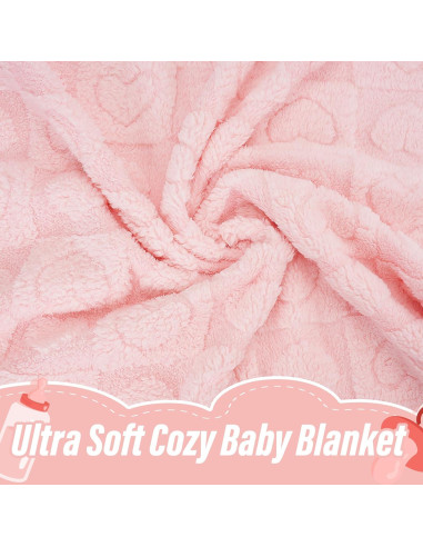 Manta de Bebé Suave de Felpa VEIDIA Corazón Rosa 76x99 cm