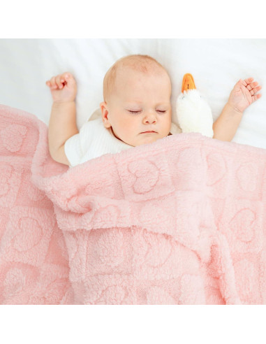 Manta de Bebé Suave de Felpa VEIDIA Corazón Rosa 76x99 cm
