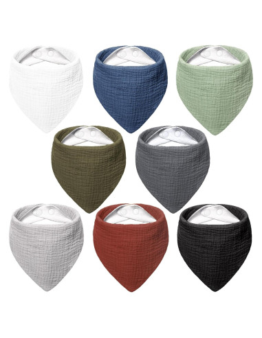 Baberos de Muselina Bearmoss 8 Pack Ajustables 100% Algodón