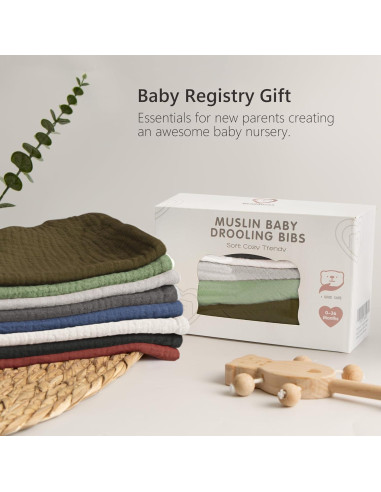 Baberos de Muselina Bearmoss 8 Pack Ajustables 100% Algodón