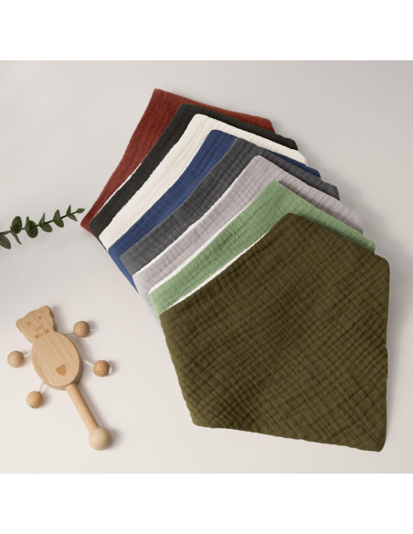 Baberos de Muselina Bearmoss 8 Pack Ajustables 100% Algodón