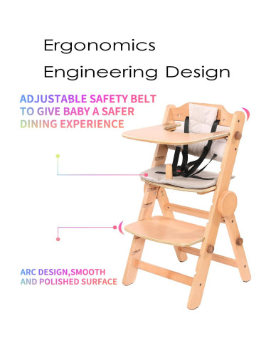 Silla Alta de Madera AIMOADO para Bebés con Bandeja Ajustable