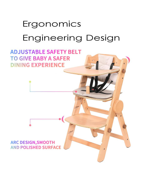 Silla Alta de Madera AIMOADO para Bebés con Bandeja Ajustable