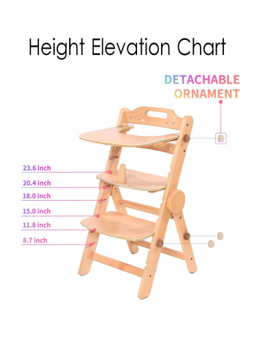 Silla Alta de Madera AIMOADO para Bebés con Bandeja Ajustable