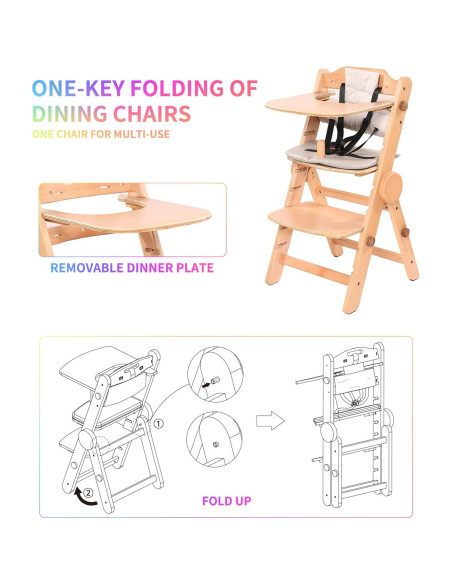 Silla Alta de Madera AIMOADO para Bebés con Bandeja Ajustable